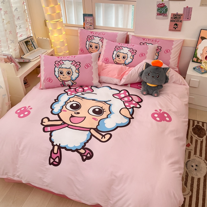 91家纺网 家纺一手货源 找家纺 金爱家 2025新款喜洋洋纯棉数码印花系列四件套 甜蜜时刻