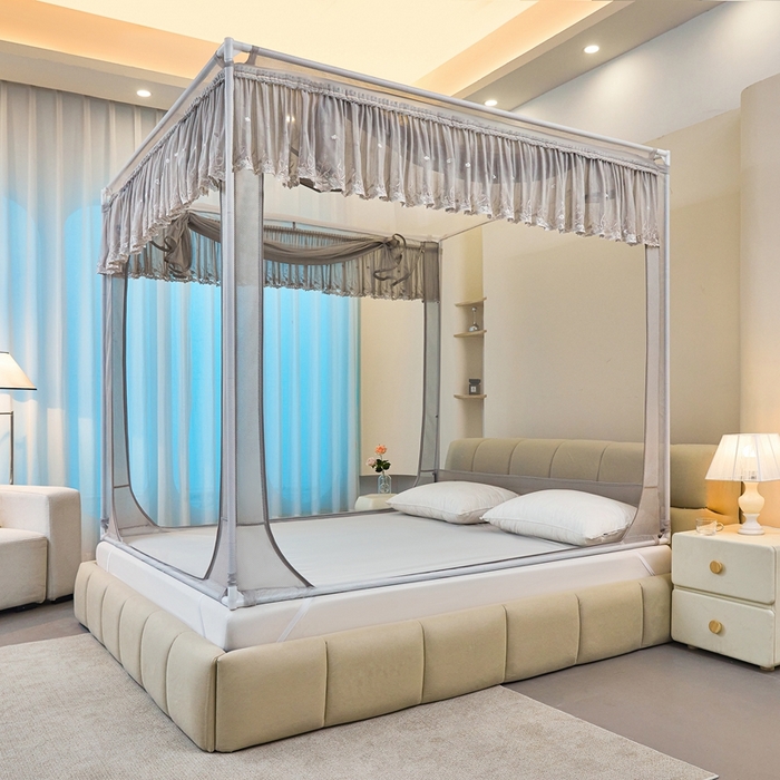 91家纺网 家纺一手货源 找家纺 梦尔佳蚊帐2025新款TU绣花蚊帐-859窈窕淑女系列 高雅银灰