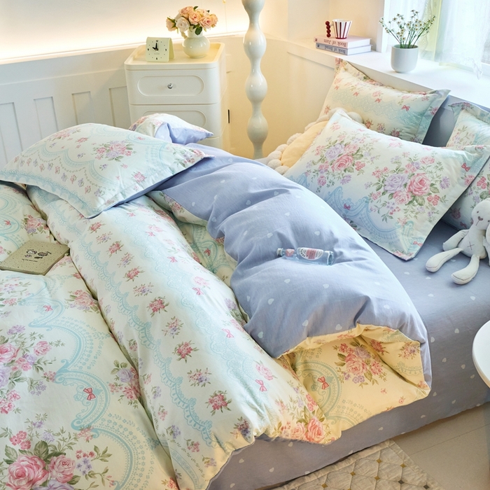 91家纺网 家纺一手货源 找家纺 珂博家纺 2025新款12868全棉纯棉小清新印花四件套 幽兰逸居