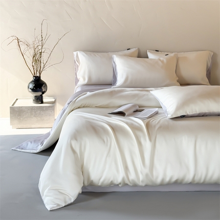 91家纺网 家纺一手货源 找家纺 优贝家纺 2025新款100%莱赛尔兰精天丝单品被套 奶白+浅灰