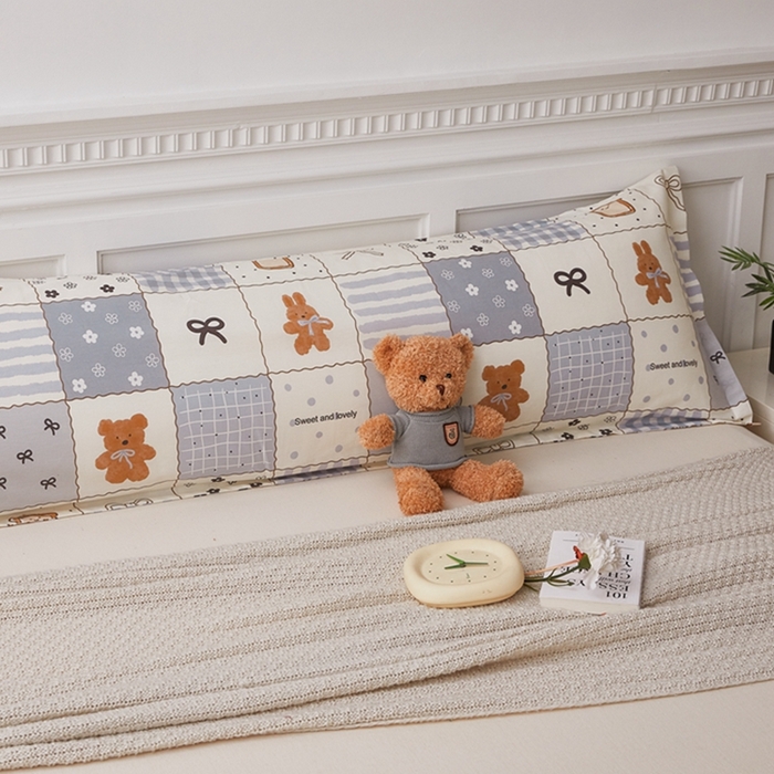 91家纺网 家纺一手货源 找家纺 翎盈家纺 2025新款纯棉小清新双人枕套 布偶小熊