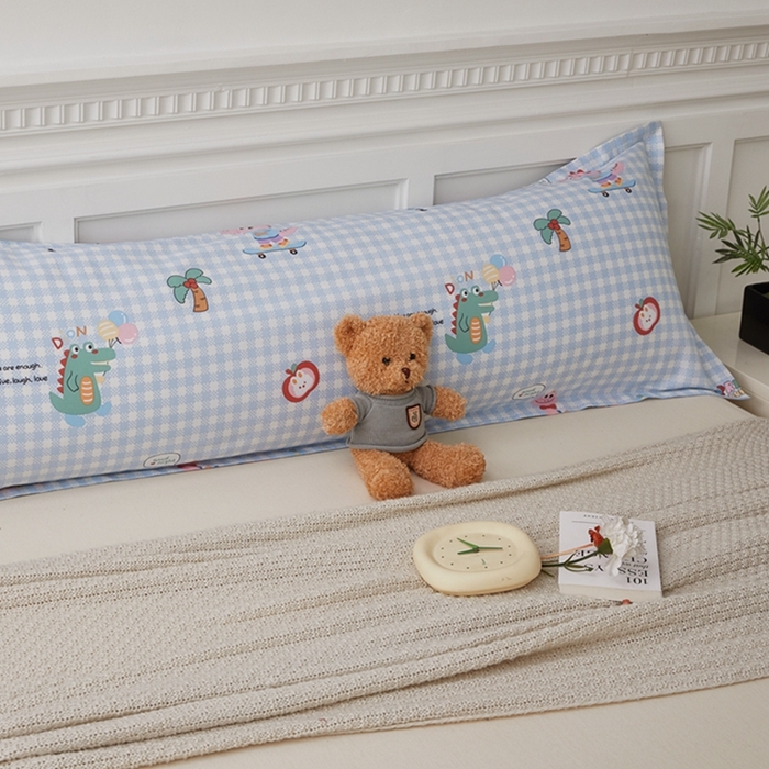 91家纺网 家纺一手货源 找家纺 翎盈家纺 2025新款纯棉小清新双人枕套 大眼恐龙-蓝