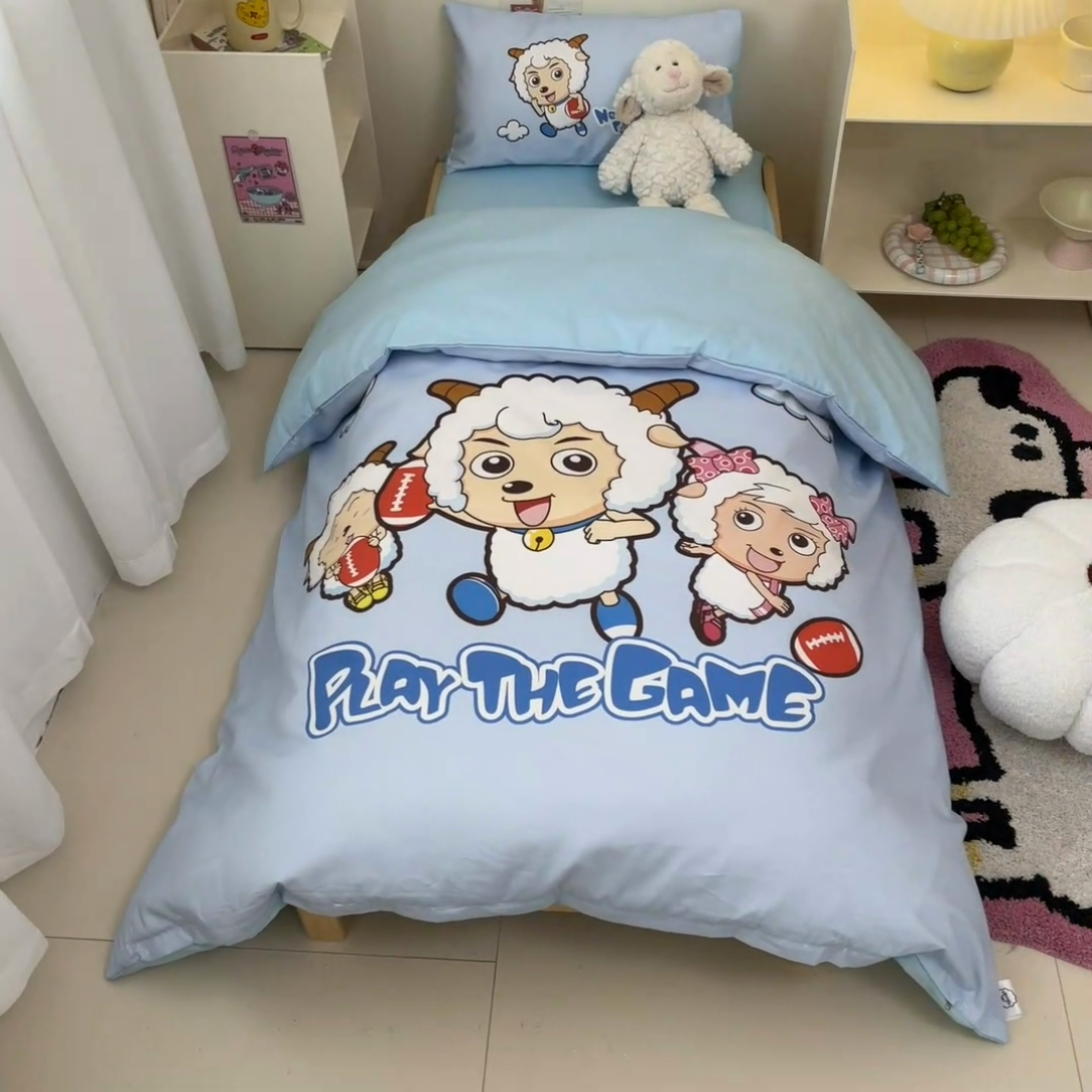 91家纺网 家纺一手货源 找家纺 金爱家 2025新款喜羊羊系列幼儿园三件套 幼儿园-Y亲亲伙伴