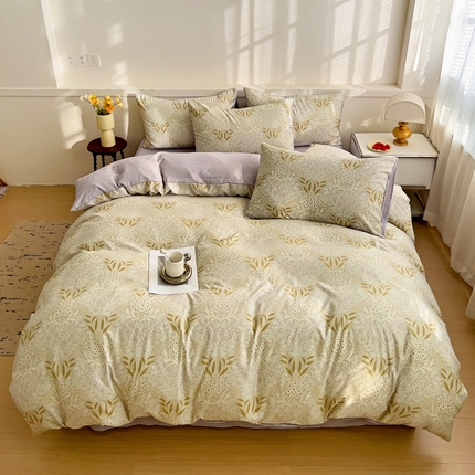 91家纺网 家纺一手货源 找家纺 庭彤 2025春夏新款莱赛尔天丝印花三件套四件套 春野银灰