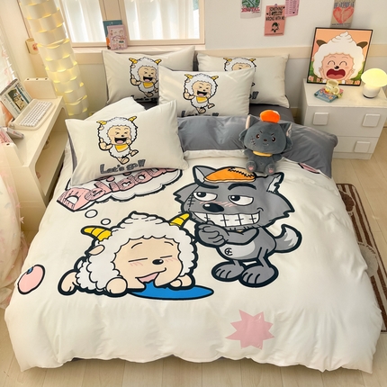 91家纺网 家纺一手货源 找家纺 金爱家 2025新款喜洋洋纯棉数码印花系列四件套 洋洋得意