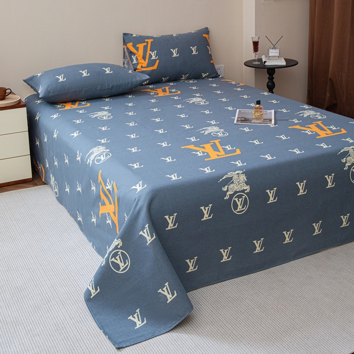 91家纺网 家纺一手货源 找家纺 邵依家纺 2025新款原棉老粗布印花床单系列 经典字母灰