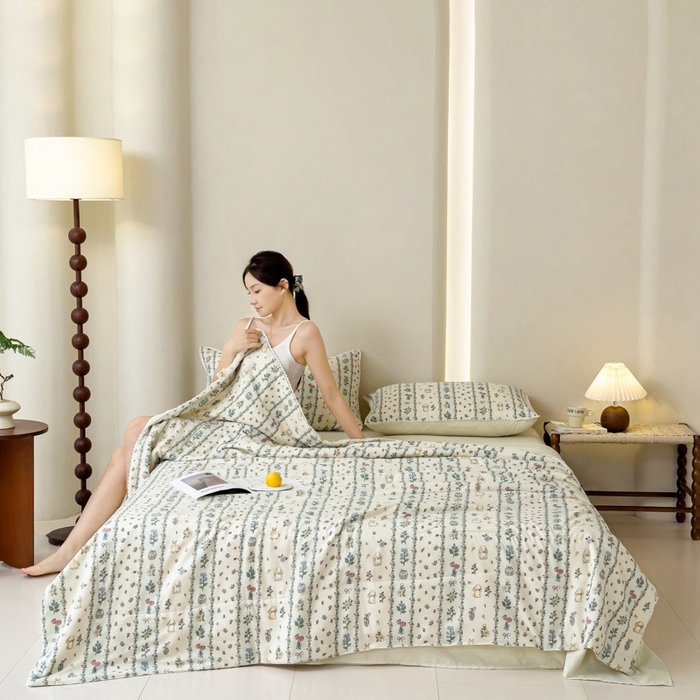 91家纺网 家纺一手货源 找家纺 仁凯家纺 2025新款针织棉双层纱棉花夏凉被【百分百新疆棉花填充包检测（提供买家秀）】 盛夏