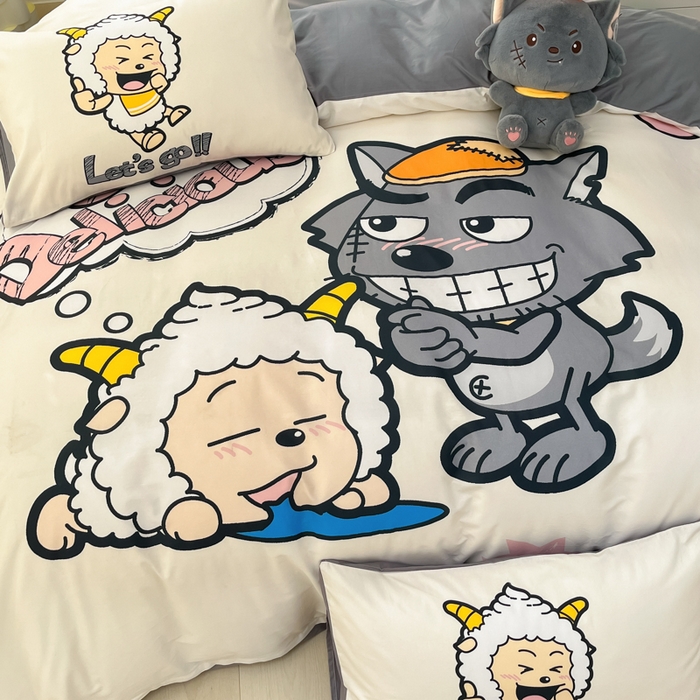 91家纺网 家纺一手货源 找家纺 金爱家 2025新款喜洋洋纯棉数码印花系列四件套 洋洋得意