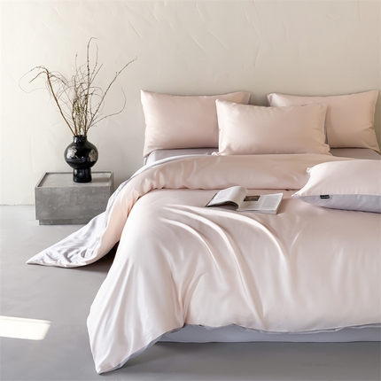 91家纺网 家纺一手货源 找家纺 优贝家纺 2025新款100%莱赛尔兰精天丝单品被套 粉玉+浅灰