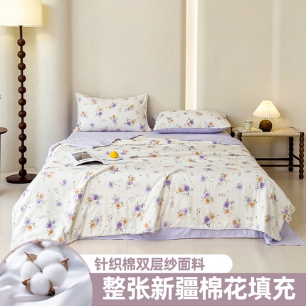 91家纺网 家纺一手货源 找家纺 仁凯家纺 2025新款针织棉双层纱棉花夏凉被【百分百新疆棉花填充包检测（提供买家秀）】 玫瑰兔