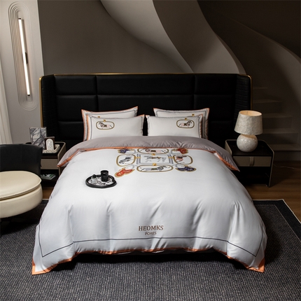 91家纺网 家纺一手货源 找家纺 色鬼布艺 2025新款水洗真丝四件套水洗冰丝数码印花四件套 米朵