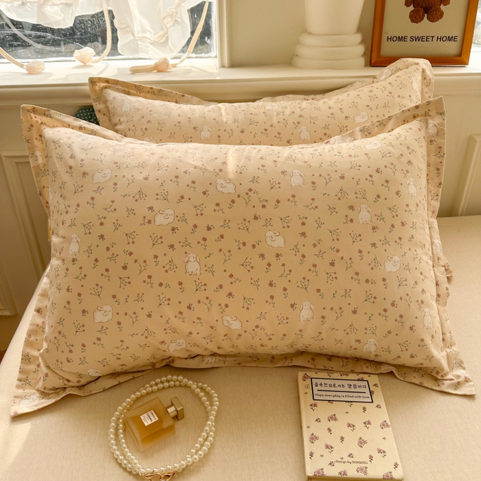 91家纺网 家纺一手货源 找家纺 百寐 2025新款13372全棉信封印花枕套单人 采薇兔