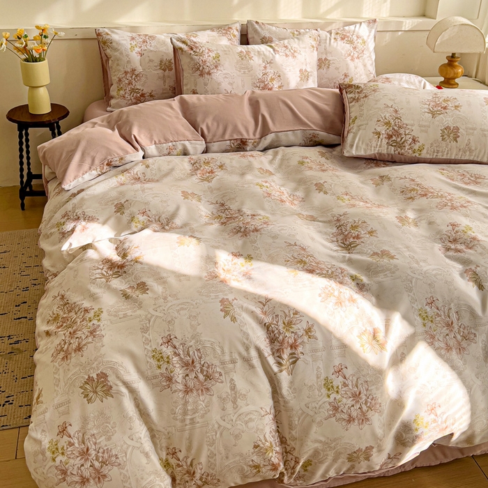 91家纺网 家纺一手货源 找家纺 庭彤 2025春夏新款莱赛尔天丝印花三件套四件套 艾莎粉