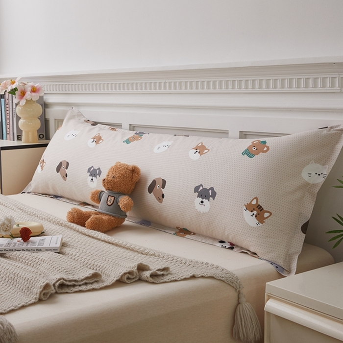 91家纺网 家纺一手货源 找家纺 翎盈家纺 2025新款纯棉小清新双人枕套 哈皮犬