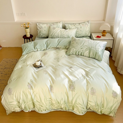 庭彤 2025春夏新款莱赛尔天丝印花三件套四件套 维也纳浅绿色