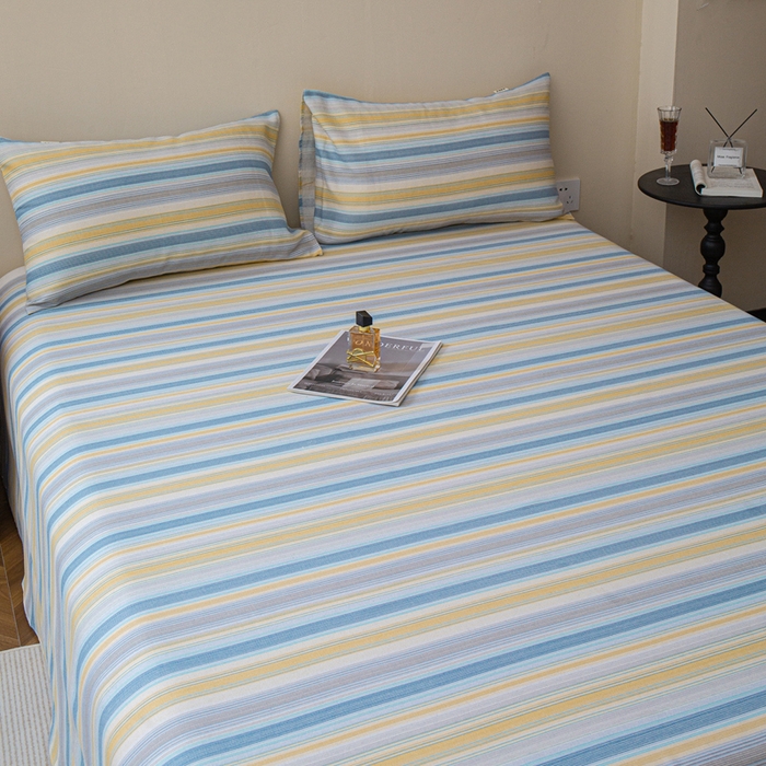 91家纺网 家纺一手货源 找家纺 邵依家纺 2025新款原棉老粗布印花床单系列 爱意条满-桔