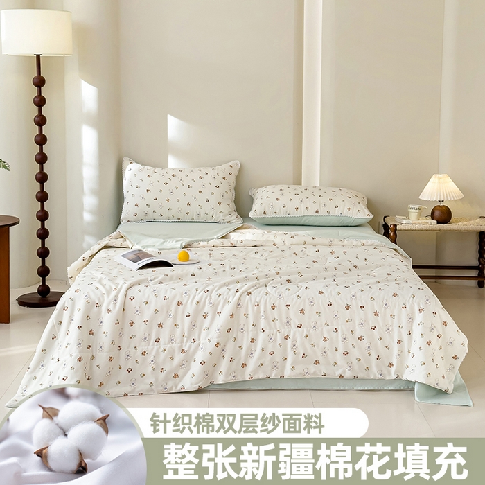 91家纺网 家纺一手货源 找家纺 仁凯家纺 2025新款针织棉双层纱棉花夏凉被【百分百新疆棉花填充包检测（提供买家秀）】 可爱熊