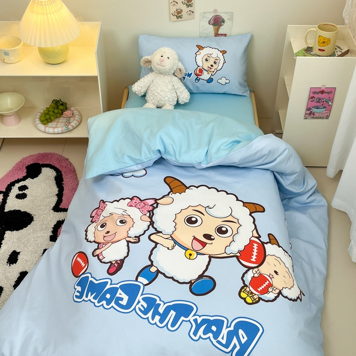 91家纺网 家纺一手货源 找家纺 金爱家 2025新款喜羊羊系列幼儿园三件套 幼儿园-Y亲亲伙伴