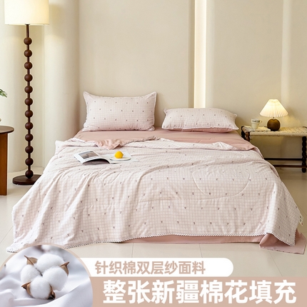 91家纺网 家纺一手货源 找家纺 仁凯家纺 2025新款针织棉双层纱棉花夏凉被【百分百新疆棉花填充包检测（提供买家秀）】 粉色格调