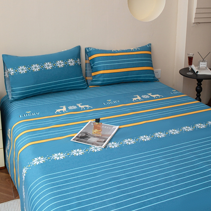 91家纺网 家纺一手货源 找家纺 邵依家纺 2025新款原棉老粗布印花床单系列 鹿缘-蓝