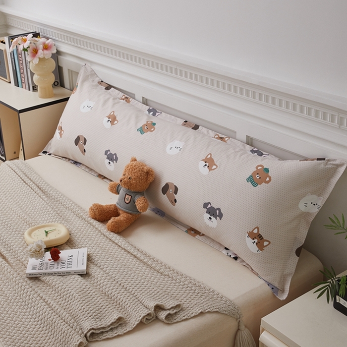 91家纺网 家纺一手货源 找家纺 翎盈家纺 2025新款纯棉小清新双人枕套 哈皮犬