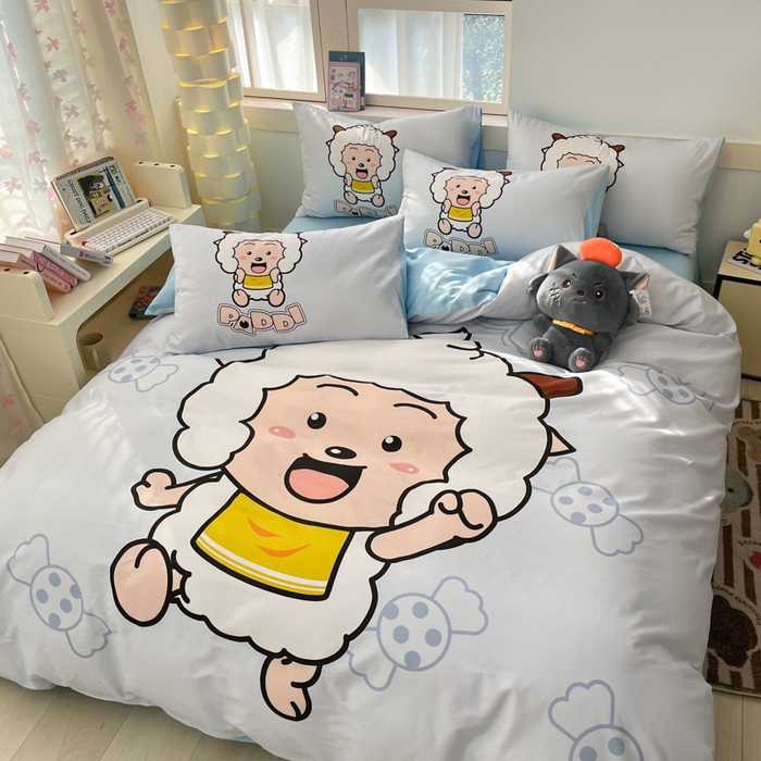 91家纺网 家纺一手货源 找家纺 金爱家 2025新款喜洋洋纯棉数码印花系列四件套 懒洋洋