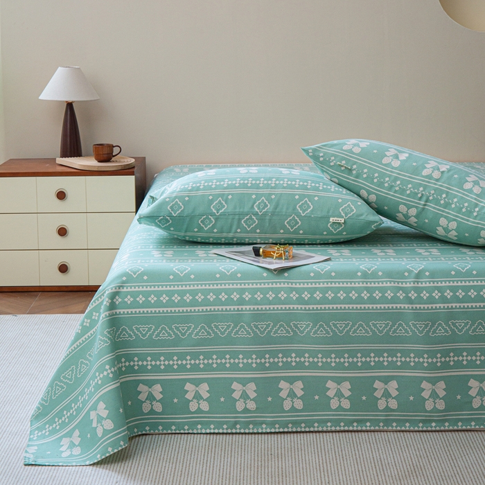 91家纺网 家纺一手货源 找家纺 邵依家纺 2025新款原棉老粗布印花床单系列 草莓情-绿