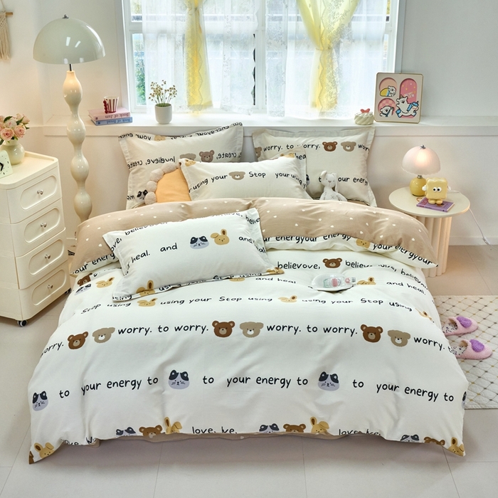 91家纺网 家纺一手货源 找家纺 珂博家纺 2025新款12868全棉纯棉小清新印花四件套 熊乐无限