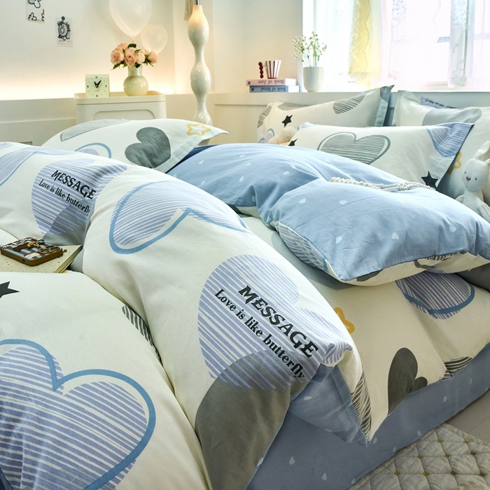 91家纺网 家纺一手货源 找家纺 珂博家纺 2025新款12868全棉纯棉小清新印花四件套 爱意满满