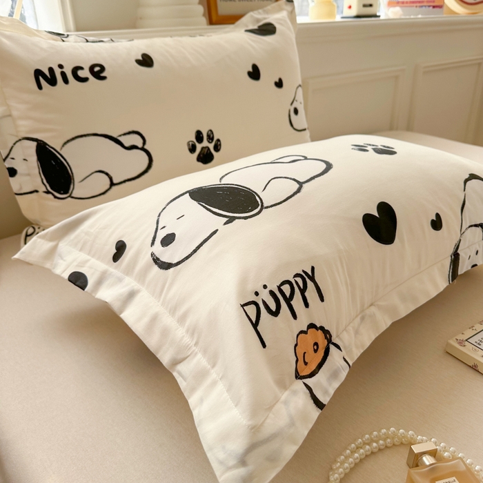 91家纺网 家纺一手货源 找家纺 百寐 2025新款13372全棉信封印花枕套单人 爱心狗