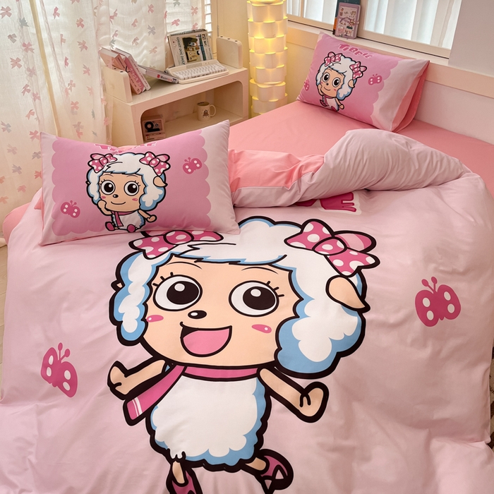 91家纺网 家纺一手货源 找家纺 金爱家 2025新款喜洋洋纯棉数码印花系列四件套 甜蜜时刻