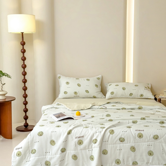 91家纺网 家纺一手货源 找家纺 仁凯家纺 2025新款针织棉双层纱棉花夏凉被【百分百新疆棉花填充包检测（提供买家秀）】 倾心南瓜