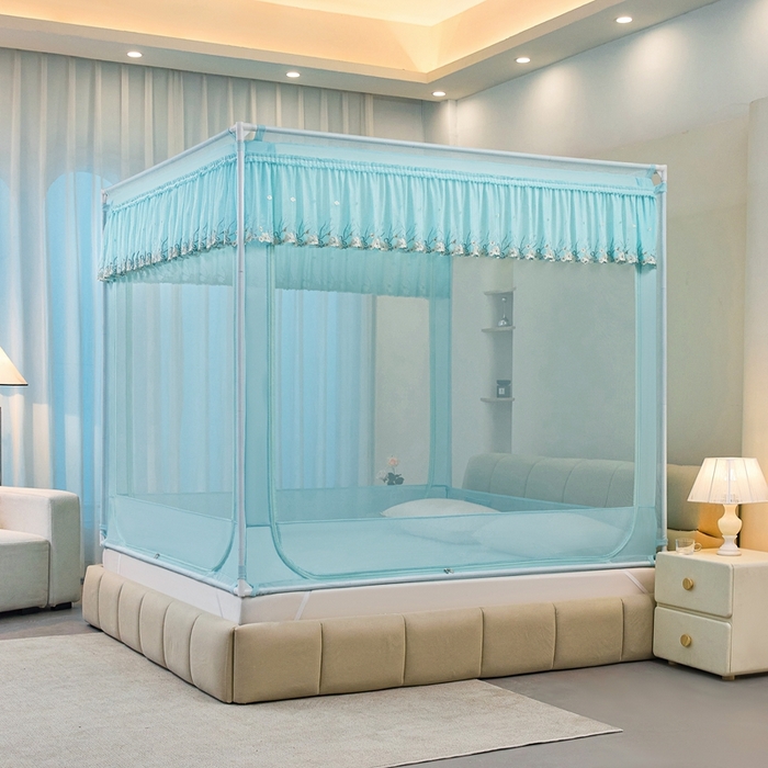 91家纺网 家纺一手货源 找家纺 梦尔佳蚊帐2025新款TU绣花蚊帐-859窈窕淑女系列 清爽水蓝