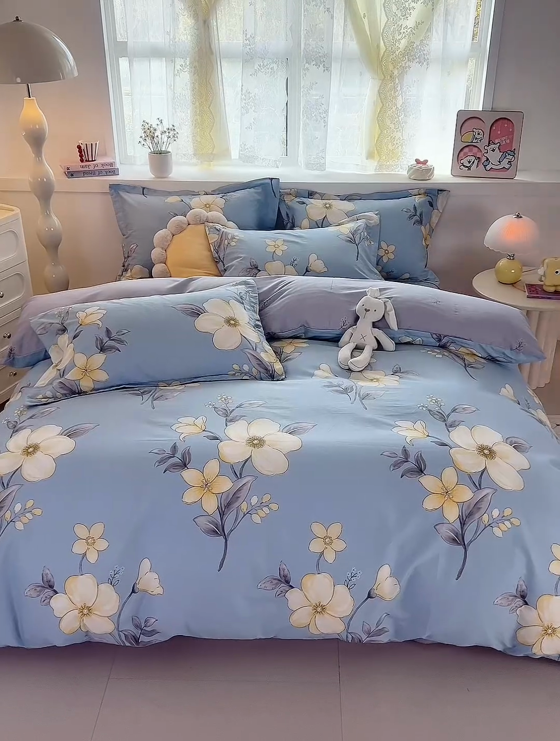 91家纺网 家纺一手货源 找家纺 珂博家纺 2025新款12868全棉纯棉小清新印花四件套 晨曦微蓝