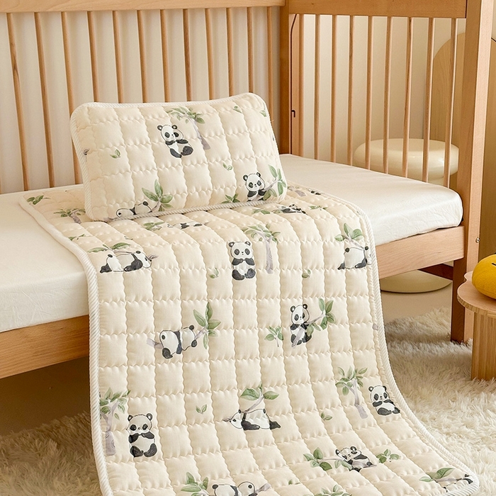 91家纺网 家纺一手货源 找家纺 嗨生活 2025新款7A抗菌全棉双层纱床垫 床褥 幼儿园床垫 儿童床垫 支持定做  熊猫盼盼