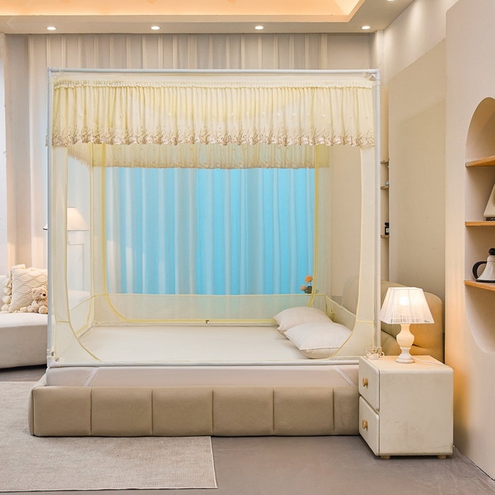 91家纺网 家纺一手货源 找家纺 梦尔佳蚊帐2025新款TU绣花蚊帐-859窈窕淑女系列 优雅嫩黄