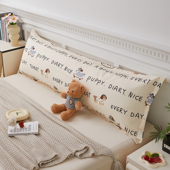 91家纺网 家纺一手货源 找家纺 翎盈家纺 2025新款纯棉小清新双人枕套 运动狗狗