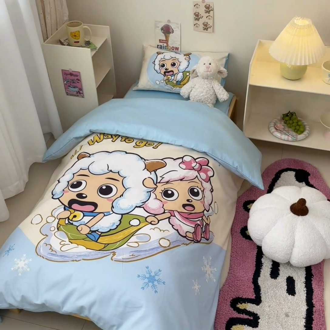 91家纺网 家纺一手货源 找家纺 金爱家 2025新款喜羊羊系列幼儿园三件套 幼儿园-Y梦幻探险