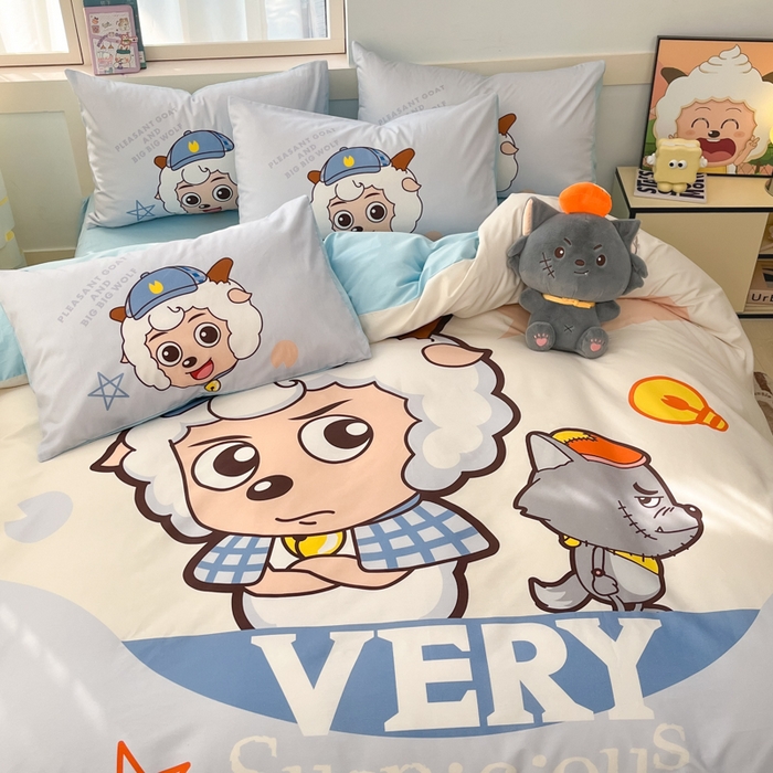 91家纺网 家纺一手货源 找家纺 金爱家 2025新款喜洋洋纯棉数码印花系列四件套 羊羊乐