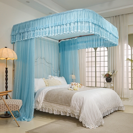 梦尔佳蚊帐2025新款U型导轨蚊帐-861荣华富贵系列 天空蓝