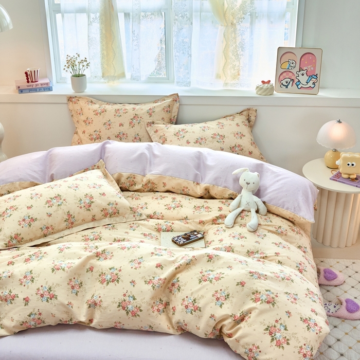 91家纺网 家纺一手货源 找家纺 珂博家纺 2025新款12868全棉纯棉小清新印花四件套 逸雅晨曦