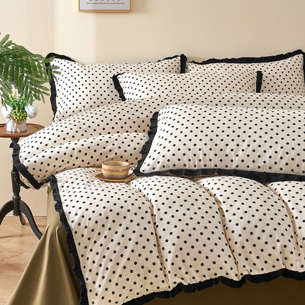 91家纺网 家纺一手货源 找家纺 （总）黛馨 2025新款全棉A类小清新双层纱四件套-皱皱边系列