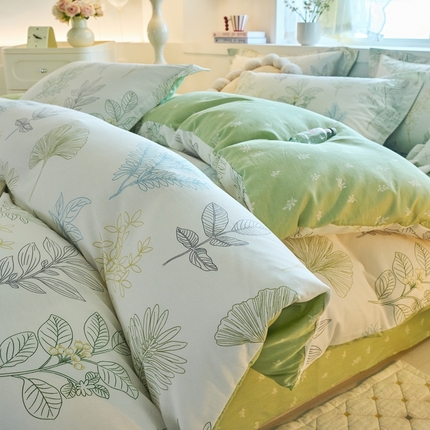 珂博家纺 2025新款12868全棉纯棉小清新印花四件套 叶色来香