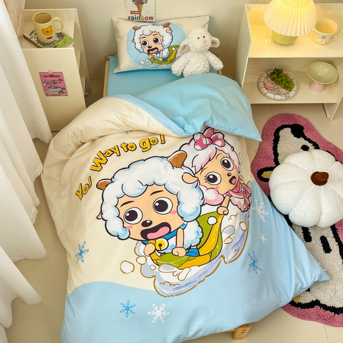 91家纺网 家纺一手货源 找家纺 金爱家 2025新款喜羊羊系列幼儿园三件套 幼儿园-Y梦幻探险