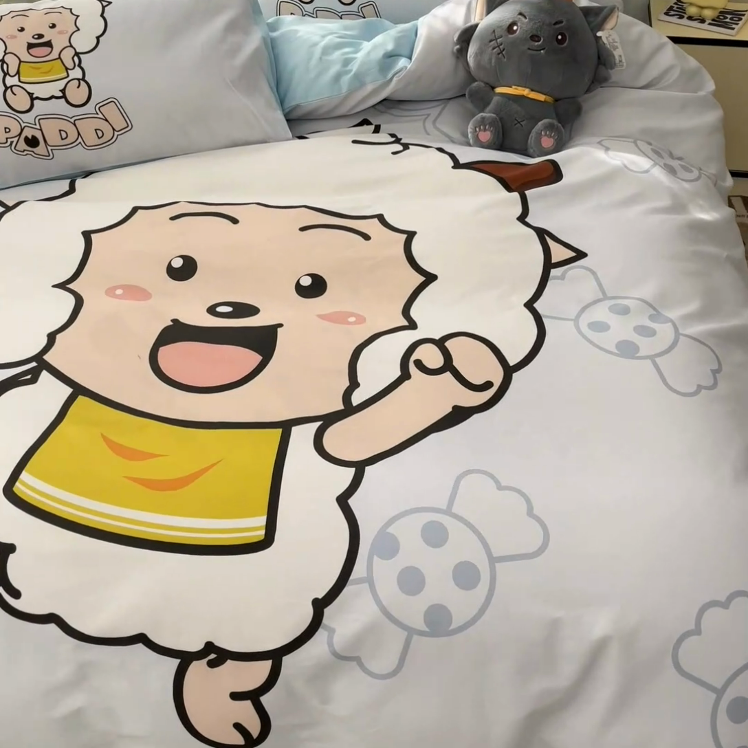 91家纺网 家纺一手货源 找家纺 金爱家 2025新款喜洋洋纯棉数码印花系列四件套 懒洋洋