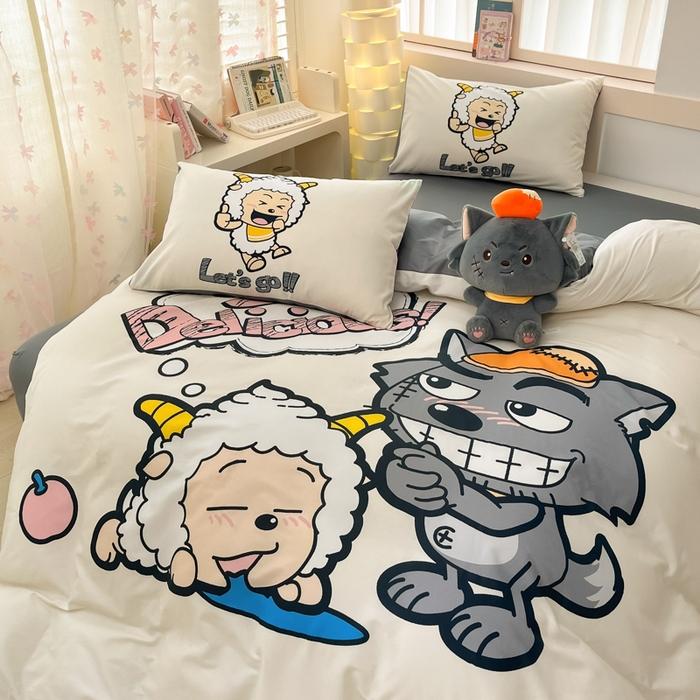 91家纺网 家纺一手货源 找家纺 金爱家 2025新款喜洋洋纯棉数码印花系列四件套 洋洋得意