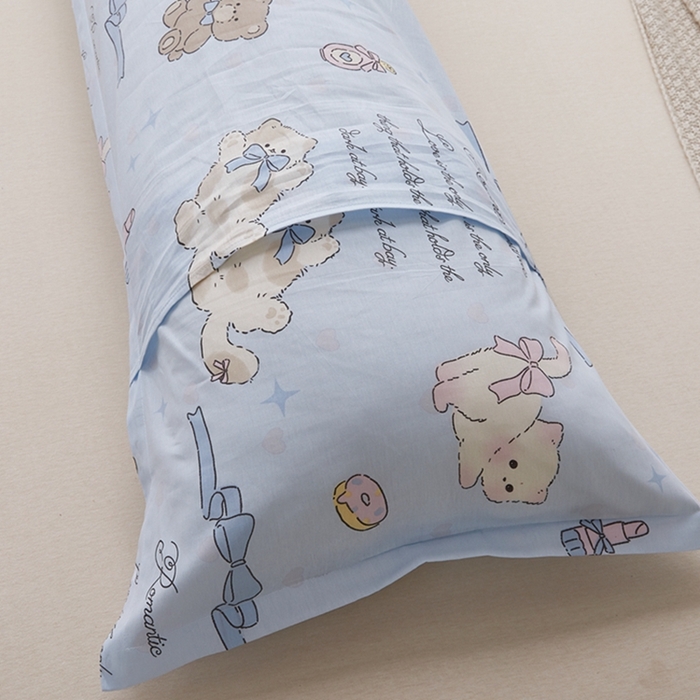 91家纺网 家纺一手货源 找家纺 翎盈家纺 2025新款纯棉小清新双人枕套 奶油阿布-蓝