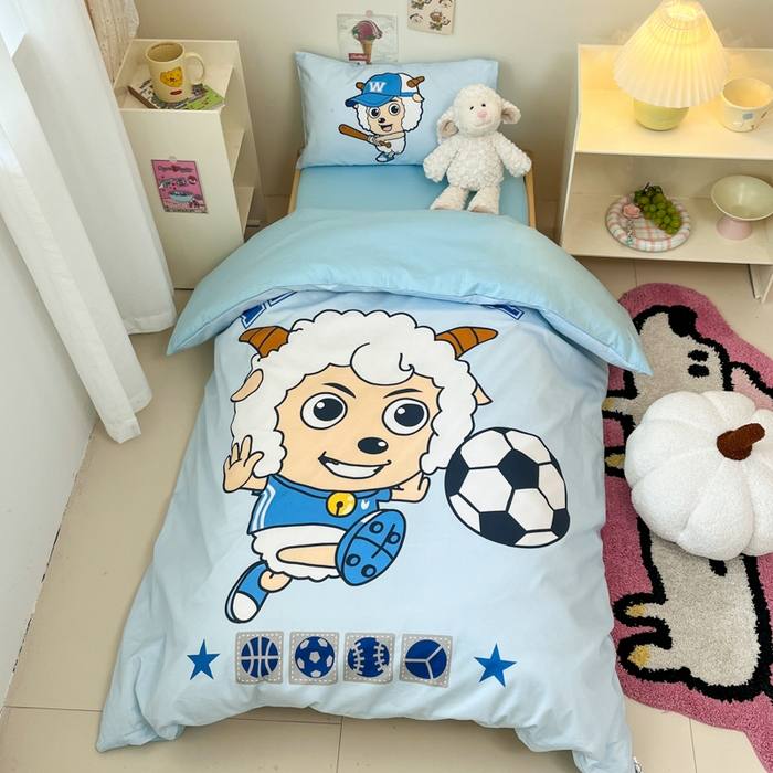 91家纺网 家纺一手货源 找家纺 金爱家 2025新款喜羊羊系列幼儿园三件套 幼儿园-Y足球小子