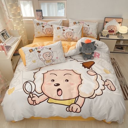 金爱家 2025新款喜洋洋纯棉数码印花系列四件套 思考羊