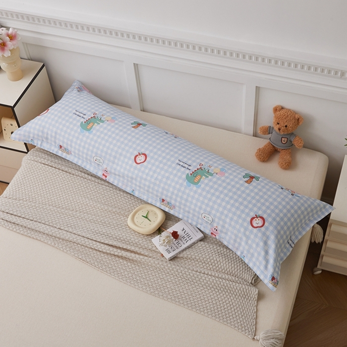 91家纺网 家纺一手货源 找家纺 翎盈家纺 2025新款纯棉小清新双人枕套 大眼恐龙-蓝